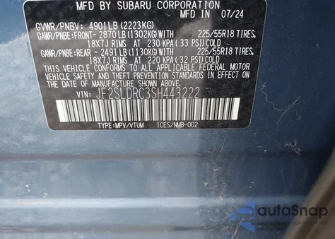 2025 Subaru Forester Limited from USA, damaged, VIN JF2SLDRC3SH443222